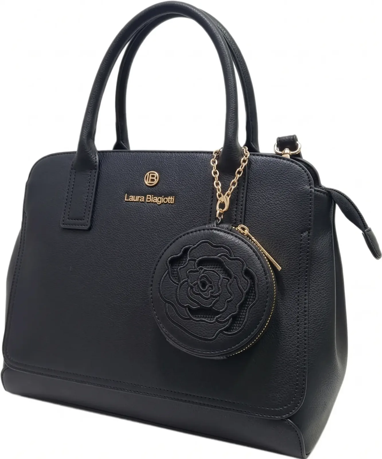 Laura Biagiotti Rose Pochette Handbag – Black — taille Petit