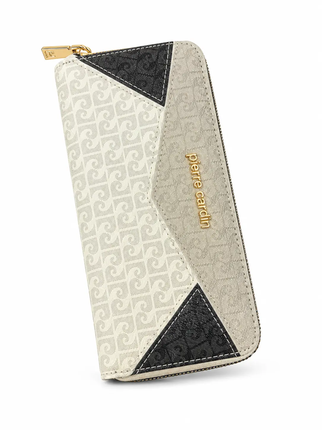 Portefeuille Pierre Cardin Monogramme – Beige et Noir — taille Petit